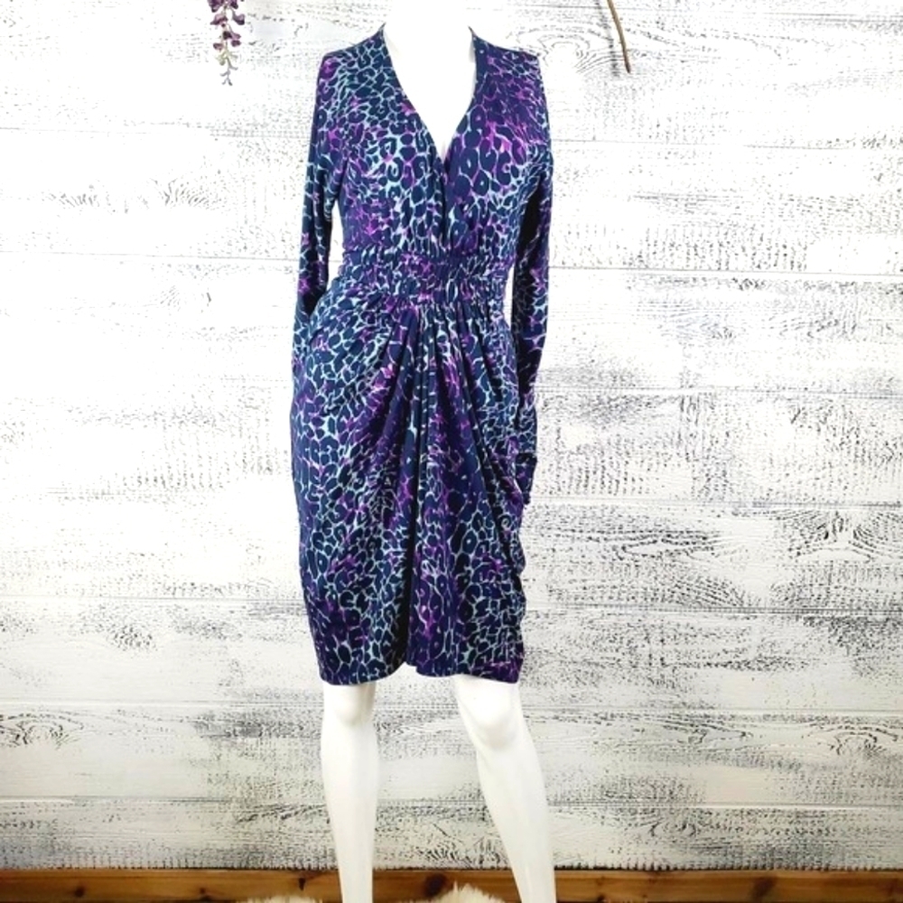 BCBG Maxazria Animal Print Ruched Mini Dress